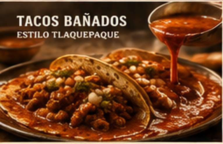 Tacos bañados, especialidad de la casa